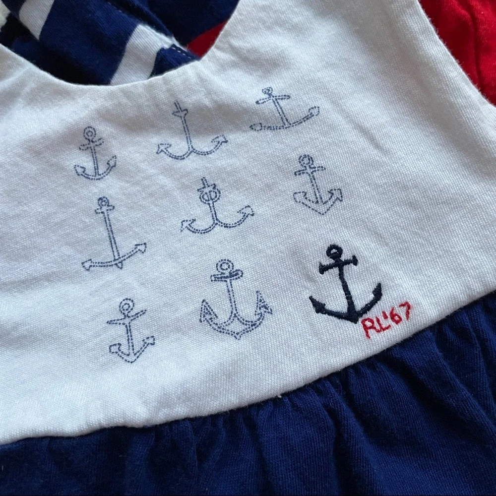 RALPH LAUREN 3 MONTHS ROMPER NAUTICAL STRIPES SUMMER JULY 4 RED WHI…